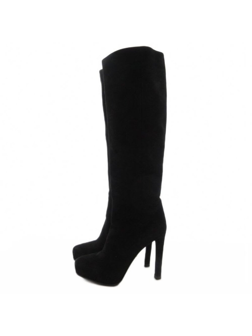 Prada Suede Long Boots High Heels Thick Sole Side Zip 36.5 Black GV GY62 - Picture 2 of 8